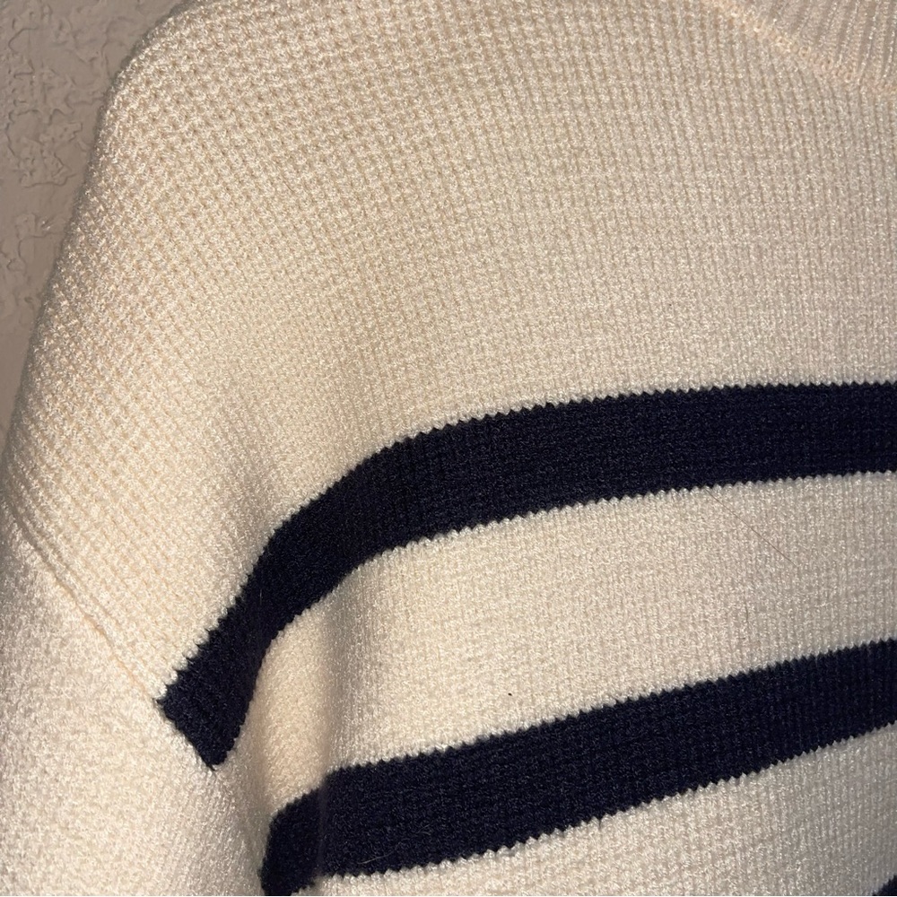 Zara | Cream and Navy Striped Knit Sweater Size: small - Picture 3 of 7